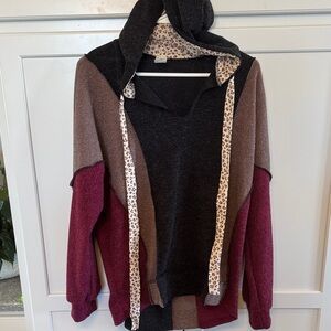 Flying Tomato Black and Burgundy Hooded Sweater